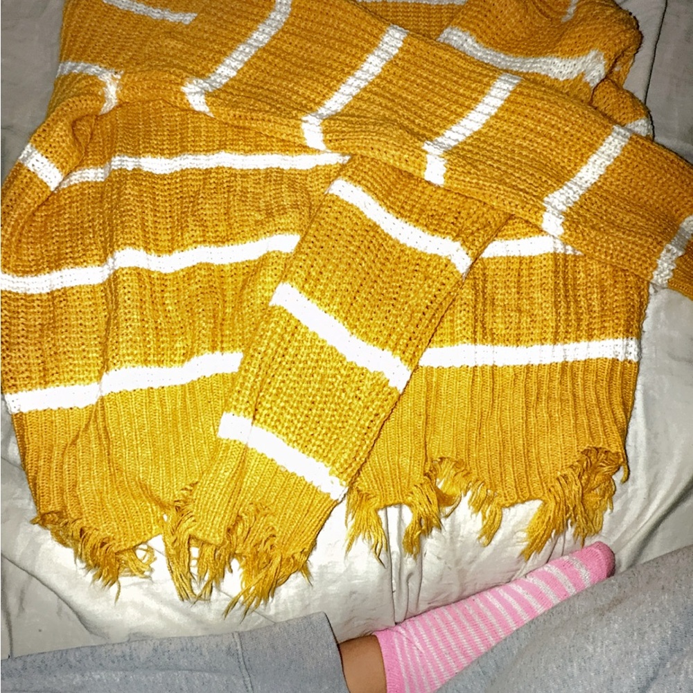 Yellow and White Striped Knit Sweater